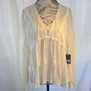 Lucky Brand White Lace Accent Blouse